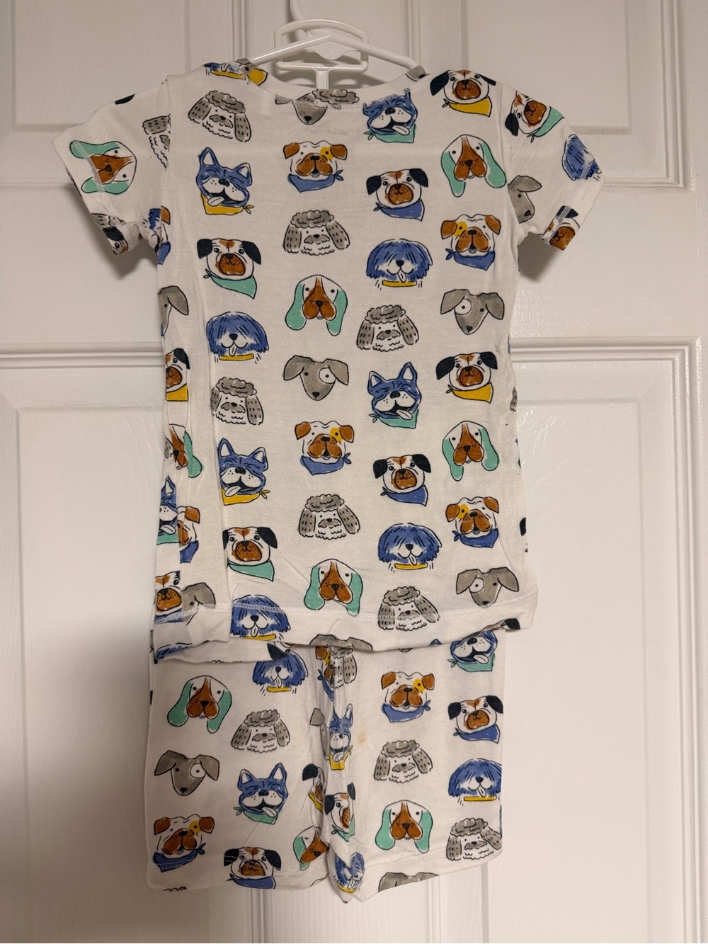 White Dog Print Bamboo Pajama Set - Short Sleeve & Shorts